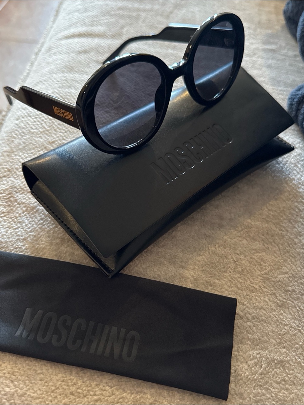 Moschino Black Round Frame Sunglasses with Gold Logo